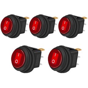 Twidec/5Pcs 12V Waterproof Lighted Round Rocker Toggle LED Switch 20A 3 Pins On-Off Car Truck RV Rocker Switch Red for Boat KCD1-8-101NW-R