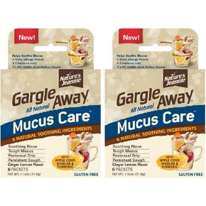 Nature's Jeannie Gargle Away All Natural Mucus Care - Soothing Mucus, Cough and Postnasal Drip - 12 Count - 6 Powder Packets -2 Pack - Ginger Lemon Flavor