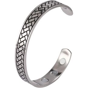 LUSSO Stainless Steel Magnetic Therapy Energy Cuff Bangle Engraving Geometric Pattern Health Care Amulet Bracelets for Women Men