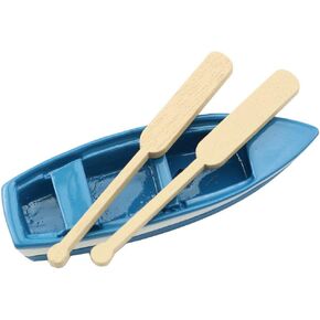 LQ Industrial Lovely Miniature Blue Rowboat Little Plastic Boat Canoe Model with Oars for Miniature Gardens Doll House Cake Topper Decoration