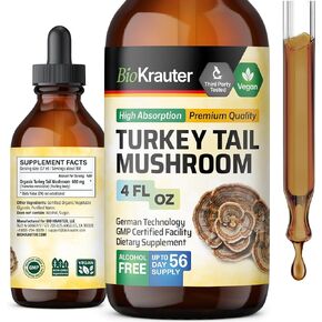 BIO KRAUTER Turkey Tail Mushroom Supplement - Turkey Tail Extract for Immune Support - Vegan, Alcohol & Sugar Free Drops 4 Fl.Oz.