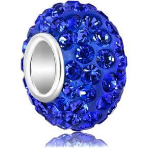CharmsStory Sterling Silver Blue Simulated Birthstone Synthetic Crystal Charms Beads Charms For Bracelets
