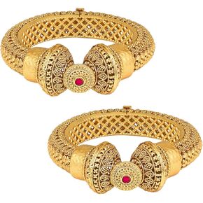 Aheli 2.6 بوصة منفتح Gokhru Kada Bangle مجموعة من 2 هدية للنساء