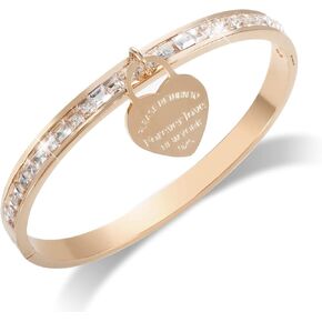 Women’s Gold Bangle Bracelet, Bangles Bracelets for Women with Heart Charm 18K Gold Plated Dainty Thin Small Stacking Dangling Bangles with CZ Simulated Diamond 6.5"