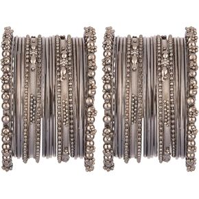 Efulgenz Oxidized Indian Bangles for Women Indian Oxidized Jewelry Boho Vintage Antique Tribal Indian Oxidized Bracelet Bangles Set Jewelry (40 Pcs)