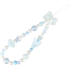 LUVI Beaded Phone Charm Lanyard Wrist Strap Love Heart Bow Beads Butterfly Chain Flower String Pearl Bling Bracelet Keychain Cute Fashion for Women Girls