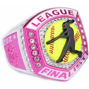 2 pcs 12 pcs Pack,2025 League Softball Home Plate Grey yellos Pink & Light Blue Series Championship Trophy Ring Size 9.5