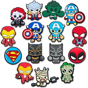 Wlyosvje 15pcs سحر زخرفة أحذية Superhero Superhero لـ Clog Sandals