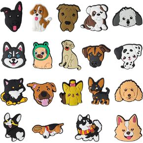 19 Pcs Dogs Shoe Charms, Cute Dog Charms, Puppy Pet Shoe Decoration Accessories, PVC Charm for Shoes, Easy to Install, Stable and Will Not Fall Off, for Sandals, Gifts
