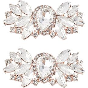 FINGERINSPIRE 1 Pair Flower Rhinestone Shoe Clips Rose Gold Crystal Shoe Clips Detachable Shoe Charms Shoe Decorations for Wedding Bridal Shoes High Heel Belt Hat Jewelry Shoe Clips for Women, Girl