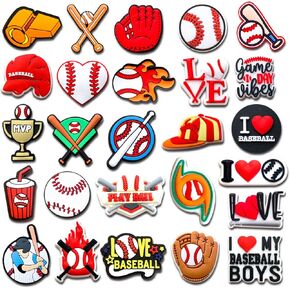 Xaldrichasta Baseball Shoe Charms for Clog Different Matching Sandals Wristbands Bracelets, Sports Ball Shoe Charms Decorations for Kids Teens Adults Party Gifts