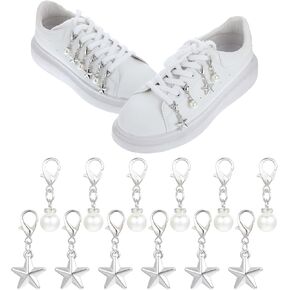 12pcs سحر الدانتيل الحذاء لأحذية Sneakers 2 طراز تنس المجوهرات للنساء سحر الجورب مجموعة التنس الأحذية أحذية حذاء سحر التنس سحر حذاء سحر لجوارب Sambas القبعات (Star Pearl White)