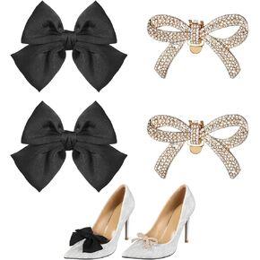 Giantree 4pcs Shoe Clips, Bow Shoe Clips, Detachable Bowknot Shoe Clips for Women, Bow Shoe Buckles Rhinestone Shoe Clips Bow Knot Shoe Charms for Heels for Wedding Bridal Party Daily Wearing