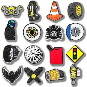 16PCS Car Accessories Shoe Charms, Auto Repair Parts Shoes Charm for Kids Boys Men Women PVC Wristband Sandals Clog Accessories Party Favors Pins and Decoration
