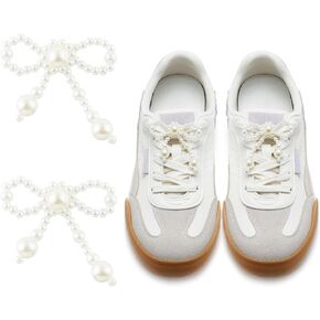 2PCS Pearls Bow Shoe Charms For Sneakers, Shoelace Jewelry Clips Decorations for Women