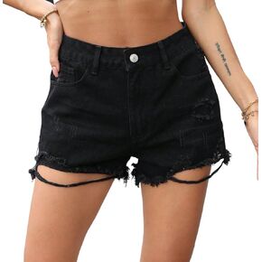Women's High Waisted Denim Shorts Ripped Distressed Casual Raw Hem Jeans Shorts with Frayed Edge in Kuwait