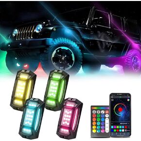 GSRECY Rock Lights For Trucks, 4 Pods RGB LED Rock Lights with App/Remote Control/Music Mode, High Power Multilcolor Underbody Rock Neon Light Kits For Pickup Off Road RZR ATV UTV Golf Cart Car