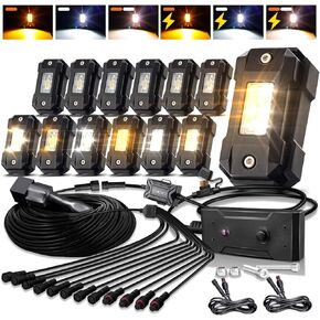 Switchback LEDMIRCY Rock Lights Kit White & Amber Strobe Rock Lights 12 Pods 6 Mode Memory Function Reset Function with Wiring Harness for Trucks ATV UTV SUV RZR Under Body High Power Waterproof