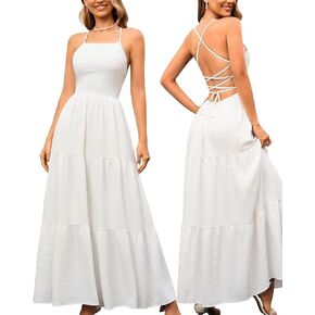 Glnege Women's Summer Boho Long Dresses Spaghetti Lace Lace Up Beach Dress Faction Flowy Sundresses 2025