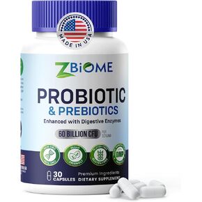 Probiotics + Prebiotics Supplement - 60 Billion CFU, Lactobacillus, Butyrate & Acidophilus for Digestive, Gut & Body Wellness, Constipation, Diarrhea, Gas & Bloating, Men & Women, 30 Capsules