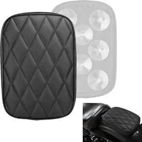 Motorcycle Passenger Seats Pillion Cushion Pad Solo Rear Seat Black Rhombus Pattern with 8 Suction Cup Compatible with Harley Sportster 883 1200 Dyna Bobber Custom Chopper