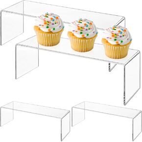 4 PCS Acrylic Risers Display Stands, Acrylic Shelves, U-Shaped Display Stands for Jewelry, Display Stand for Amiibo Funko POP Figures, Cupcakes, Food Display, Collectibles, Cabinet, 12 In Design