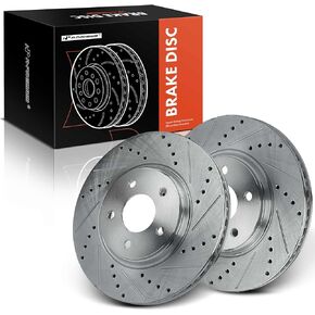 A-Premium 11.65 inch (296mm) Front Drilled and Slotted Disc Brake Rotors Compatible with Select Chevy, Pontiac and Saturn Models - Malibu 2004-2012, Cobalt, HHR, G5, G6, Pursuit, Aura, Ion, 2-PC Set