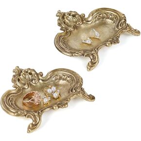 Nikky Home Vintage Gold Ring Ring Dish مجموعة من 2 ، شاشة صغيرة الحلية ، صينية معدنية ، هدايا عيد ميلاد عيد ميلاد للنساء