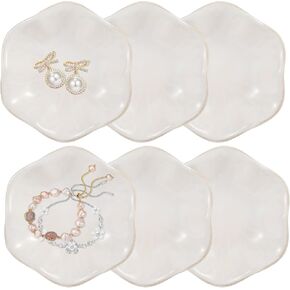 6 Pcs Ceramic Jewelry Dishes, Lotus Leaf Ring Dishes, Small Trinket Trays, White Pottery Plates, Gold-Trimmed Jewelry Holders, Cute Key Bowls for Nightstand Decor