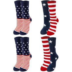 American Flag Socks 4 Pairs 4th of July Sock for Men 2 Styles Patriotic Socks for American Men