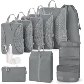 Compression Packing Cubes 10 Sets, Packing Organizers, Extensible Suitcase Organiser Bags, Travel Organizer Cubes for Travel Essentials Beige