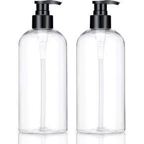 Empty Plastic Pump Bottles with Dispenser 2 Pack Clear Refillable Pump Bottle for Shampoo, Liquid Soap, Massage Oil