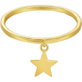 Kokoma Dangle Charm Sterling Silver Ring for Women Thin Stackable Ring High Polish Plain Finger Band Statement Ring Minimalist Jewelry