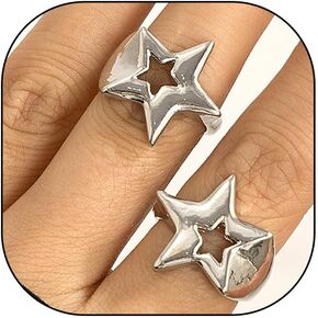 FUTIMELY Gold Chunky Star Ring Set for Women Men,Punk Retro Adjustable Pentagram Ring Pack,Geometric Hollow Star Stackable Open Knuckle Ring Jewelry Gift