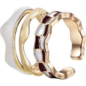 Womens Gold Red And White Checkerboard Statement Plaid Thumb Rings with Open Knuckle Adjustable Dainty Stackable Finger Rings Set