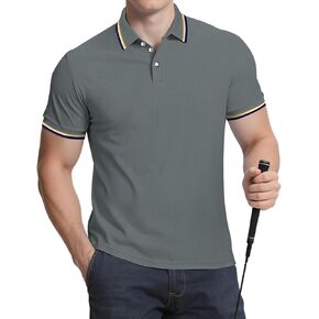 Men's Golf Polo Shirts Short Sleeve Striped Casual Polo Shirts for Men Dry Fit Tennis T-Shirt Tops