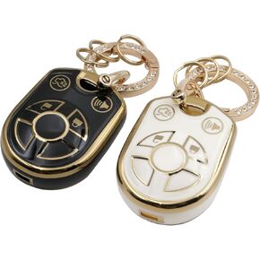 2Pcs Key Fob Cover for Ford Escape Explorer Mustang Transit Fusion Focus Lincoln Zephyr Mercury Grand Marquis 4 Buttons (Black White)