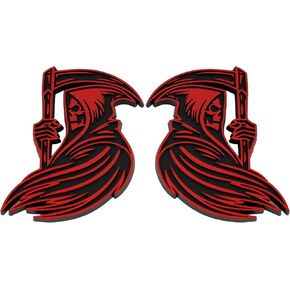 Grim Reaper Emblem 3D Skull Badge – Custom Car Decal Sticker for Car, Truck, SUV – Durable Exterior Trunk, Hood, Fender (Set of 2) (Red)