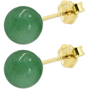 Jade Stud Earrings for Women or Men, 18K Gold Plated 925 Sterling Silver 4-8mm Green Jade Earrings, Good Luck Handmade Jade Earrings Gift for Graduation Birthday Anniversary