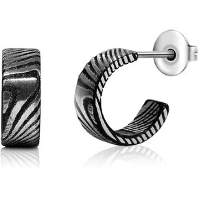 TGNEL 316L Surgical Steel Mens Hoop Earrings Black Damascus Steel Earrings Hoops for Men Sensitive Ears, Fashion C Open Earrings for Father Brother