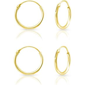 Set of 2 PAIRS of VERY TINY Endless Hoops/Sleepers 925 Sterling Silver, 24K Yellow or 18K Rose Gold Plated Earrings - Cartilage/Helix/Tragus - Thickness 1.2 mm - Outer Diameter: 8, 10, 12 or 10+12 mm