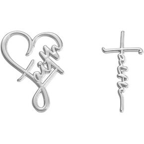 2Pcs Faith Brooch Pin Heart Corss Religious Christian Laple Pin for Women Men Family Christmas Jewelry Gift