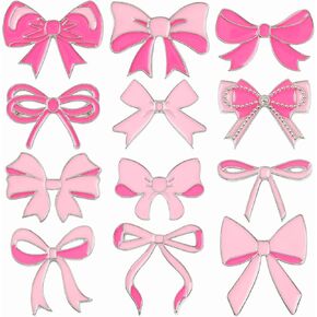 12 Pcs Pink Bow Brooch Pins for Women Bow Tie Enamel Pins Teacher Mother's Day Party Favors Brooch for Wedding Graduation Dress Suit Shirts Accessories Gifts