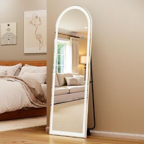 Koonmi مقوسة LED مرآة كاملة الطول 20 "× 56" مثبتة على الحائط/الوقوف مرآة الجسم الكامل مع الإضاءة قابلة للذات و 3 ألوان ، إطار من سبائك الألومنيوم ، والزجاج المقسى ، آمن للاستخدام ، لغرفة النوم/عباءة