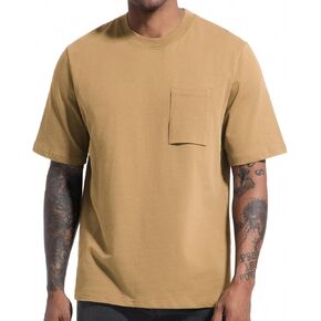 VEIISAR Men's Loose Fit Heavyweight Short-Sleeve Pocket T-Shirt - Mens 100 Cotton Crew Neck Thick Tees