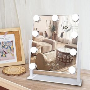 Hollywood Vanity Mirror with Lights, 15 Dimmable LED Bulbs 3 Color Lighted Makeup Mirror with Detachable 10X Magnification Mirror, Tabletop or Wall-Mounted, Touch Control