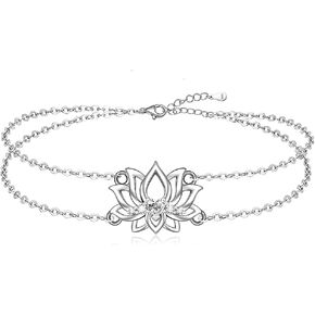 Lotus Anklet Lotus Flower Ankle Bracelet for Women Yoga Anklets 925 Sterling Silver Birthday Gift Adjustable Jewelry