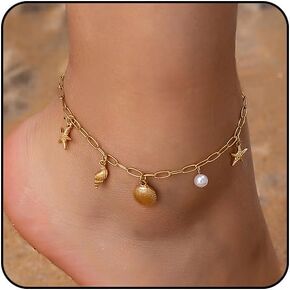 Otxas Gold Starfish Anklets for Women Summer Beach Ankle Bracelets Starfish Seashell Anklet Beach Jewelry for Women