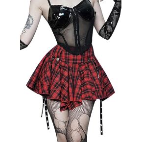 Tsmnzmu Womens Punk Plaid Skirt Gothic مطوي تنانير مصغرة خط الجرونج Harajuku Half Skirted Y2K Emo Skird