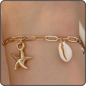 Charm Starfish Shell Ankle Bracelets for Women, Trendy 14K Gold Paperclip Chain Sea Star Statement Anklets Boho Ocean Holiday Seashell Foot Jewelry